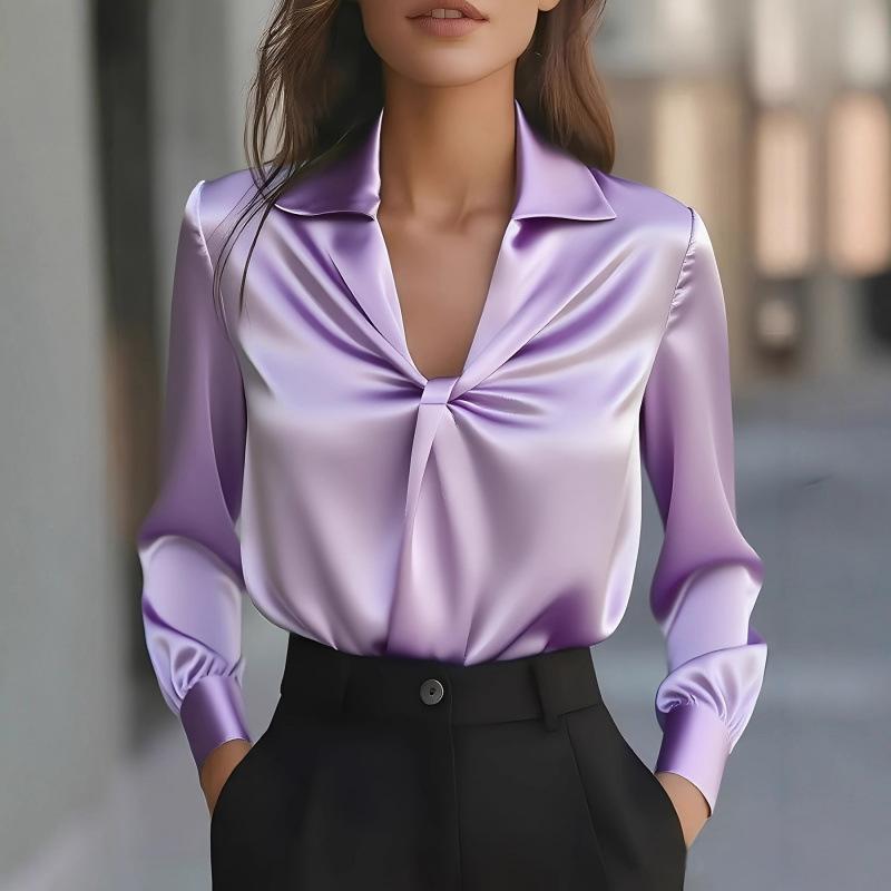 2026 Popular Autumn Fashionable Solid Color Satin Pleated Long-sleeved Shirt for Women