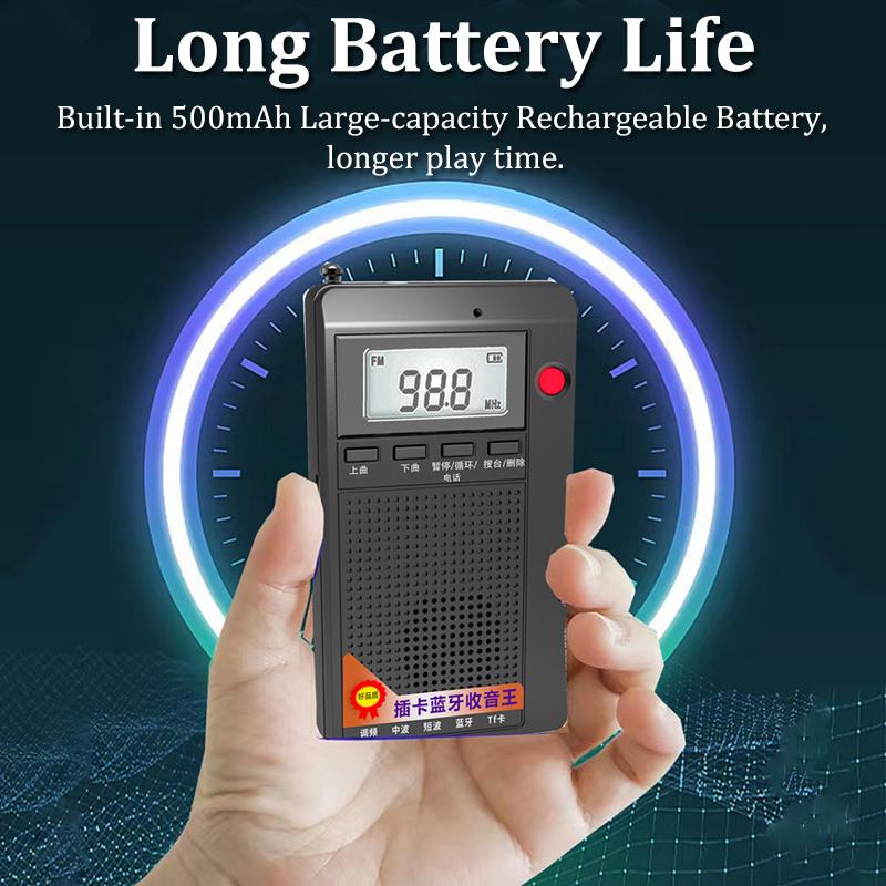 Mini radio portabile Receptor FM/AM/SW de buzunar Difuzor stereo Bluetooth TF/Set cu cască Player MP3 cu afișaj LCD Suport mâini libere