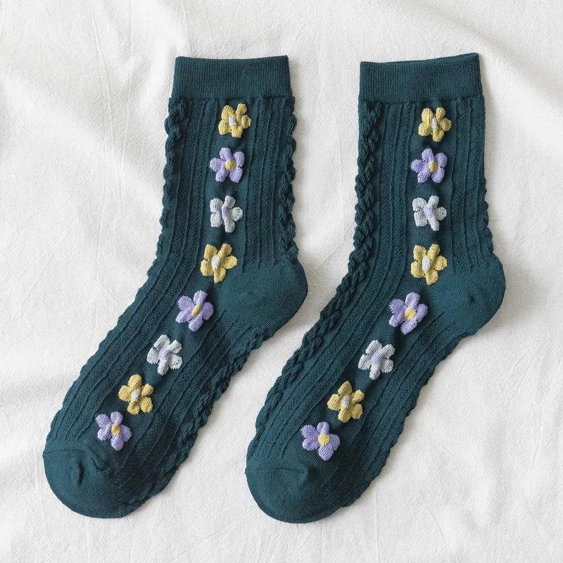 Three Pairs of Women's Socks Korean Fashion Plaid High Socks Autumn and Winter Retro Wild Pile Socks