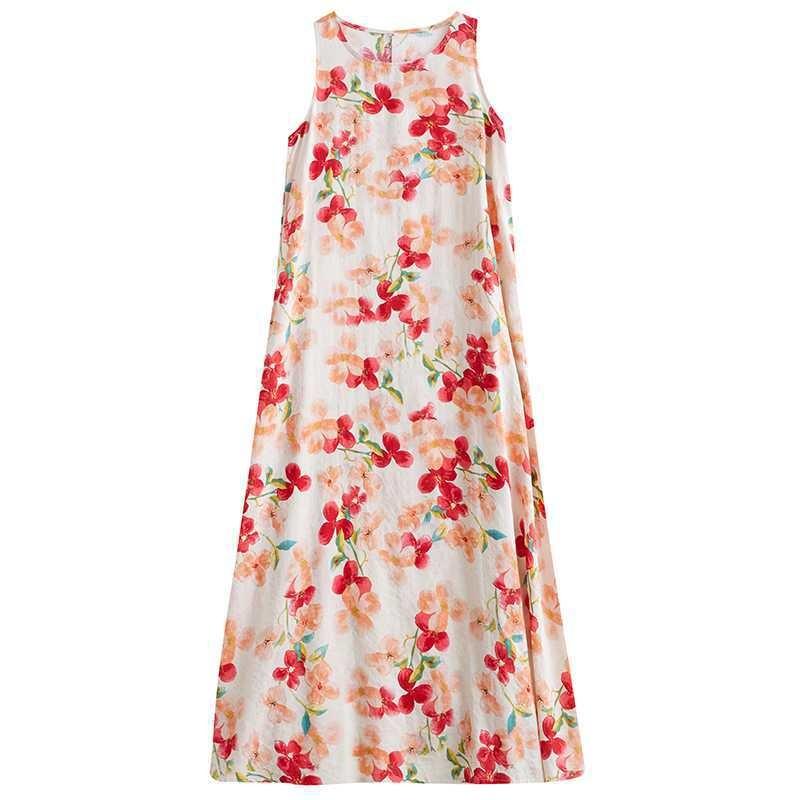 New Bohemian Long Dresses Summer New Sleeveless Round Neck Printed Dresses