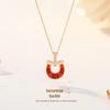 Tichya Red Agate Horseshoe Buckle Necklace, Women's S925 Sterling Silver, Chinese Style Niche Coin Collarbone Chain