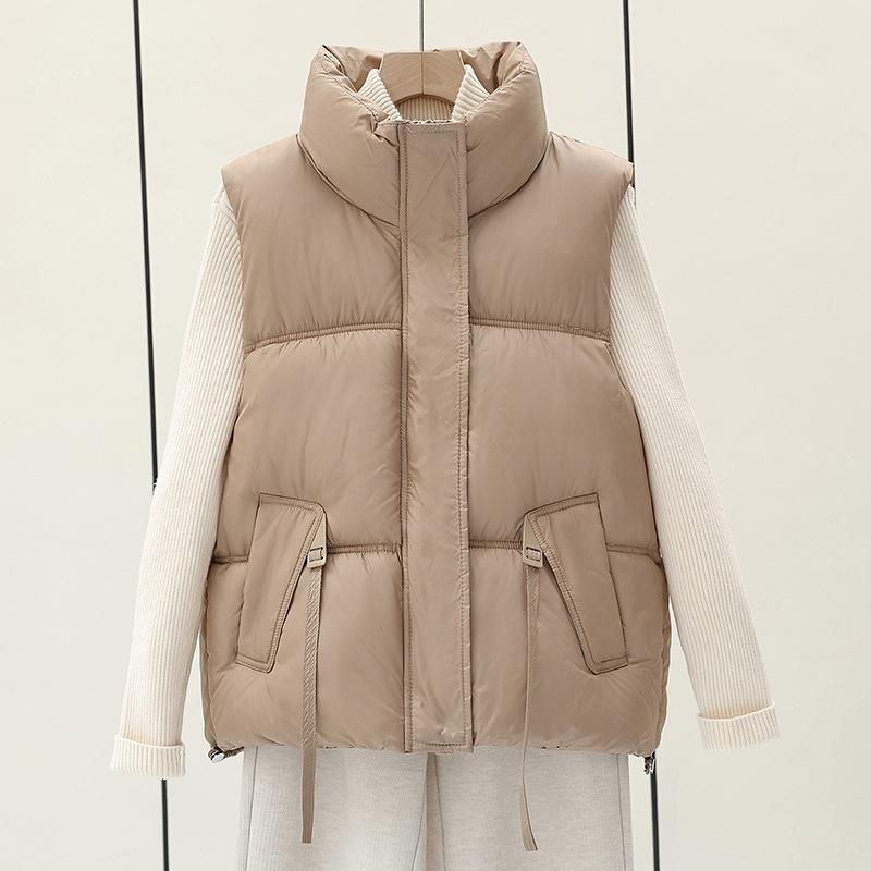 Vest jacket down cotton autumn and winter outer wear vest women's student fashion vest versatile new vest milk tea