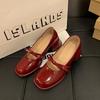 2025 Spring New Bow Square Head Medium Heel High Heels Women's Spring and Autumn French Mary Jane Shoes Thick Heel Single Shoes
