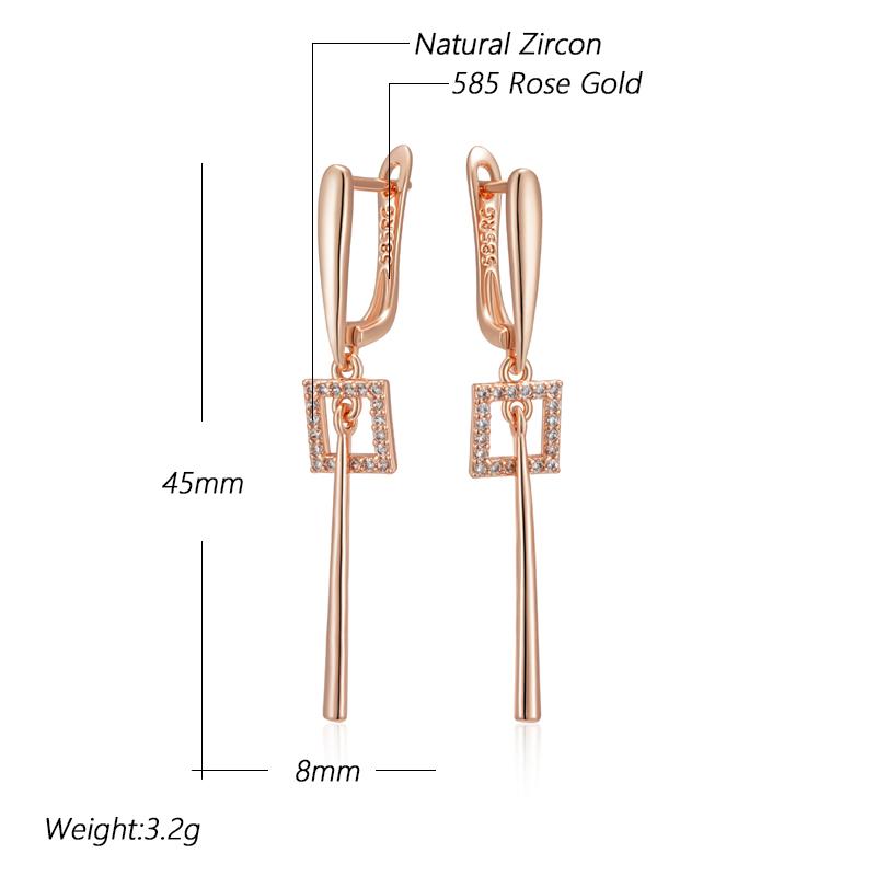 Simple Glossy Long Dangle Earrings For Women Fashion  Rose Gold Color Natural Zircon High Quality Daily Fine Jewelry