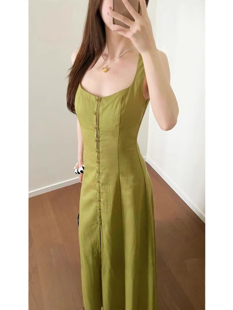 Women's  Elegant Temperament Sleeveless Square Neck Temperament Simple Melody Dress 030