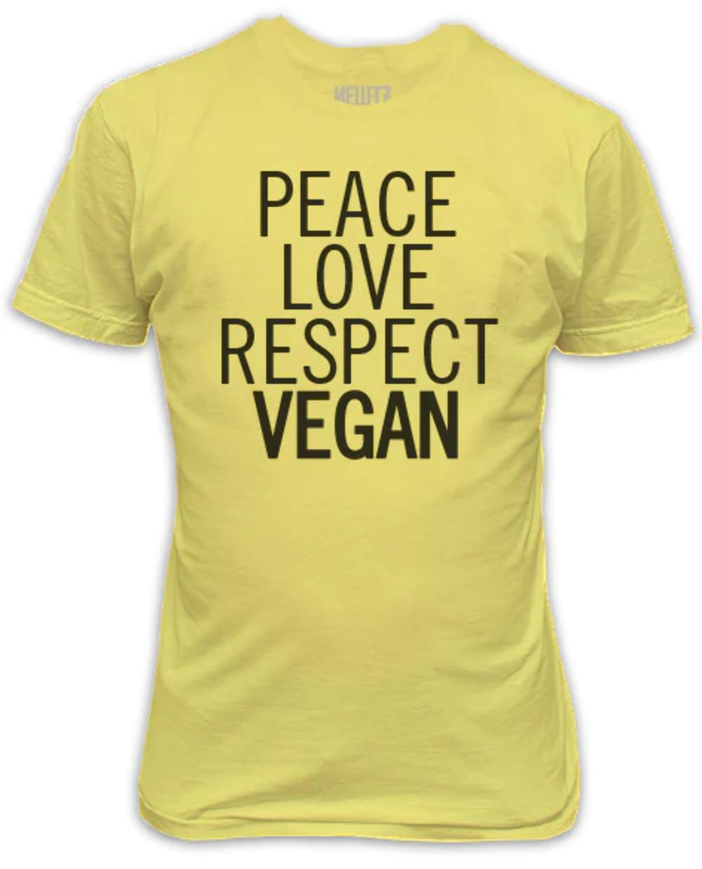 Peace Love Respect Vegan. Yellow T-Shirt XL