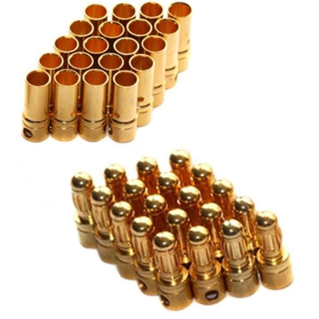 3.5mm Gold Connectors, MaleFemale Plugs for ESC Motors (100 Pairs)