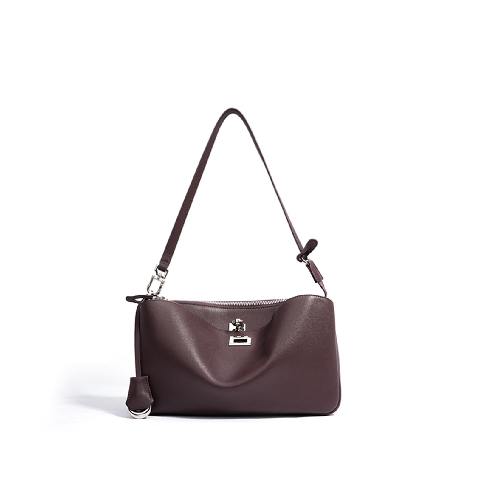 

Женская сумка из коровьей кожи Простая продвинутая застежка Сумка на плечо Машинный нишевый дизайн Сумка-мессенджер Универсальная модель какао