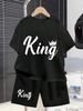 2026 Summer New Children's Set Short Sleeve Shorts Letter Print Crew Neck T-Shirt Comfortable and Soft