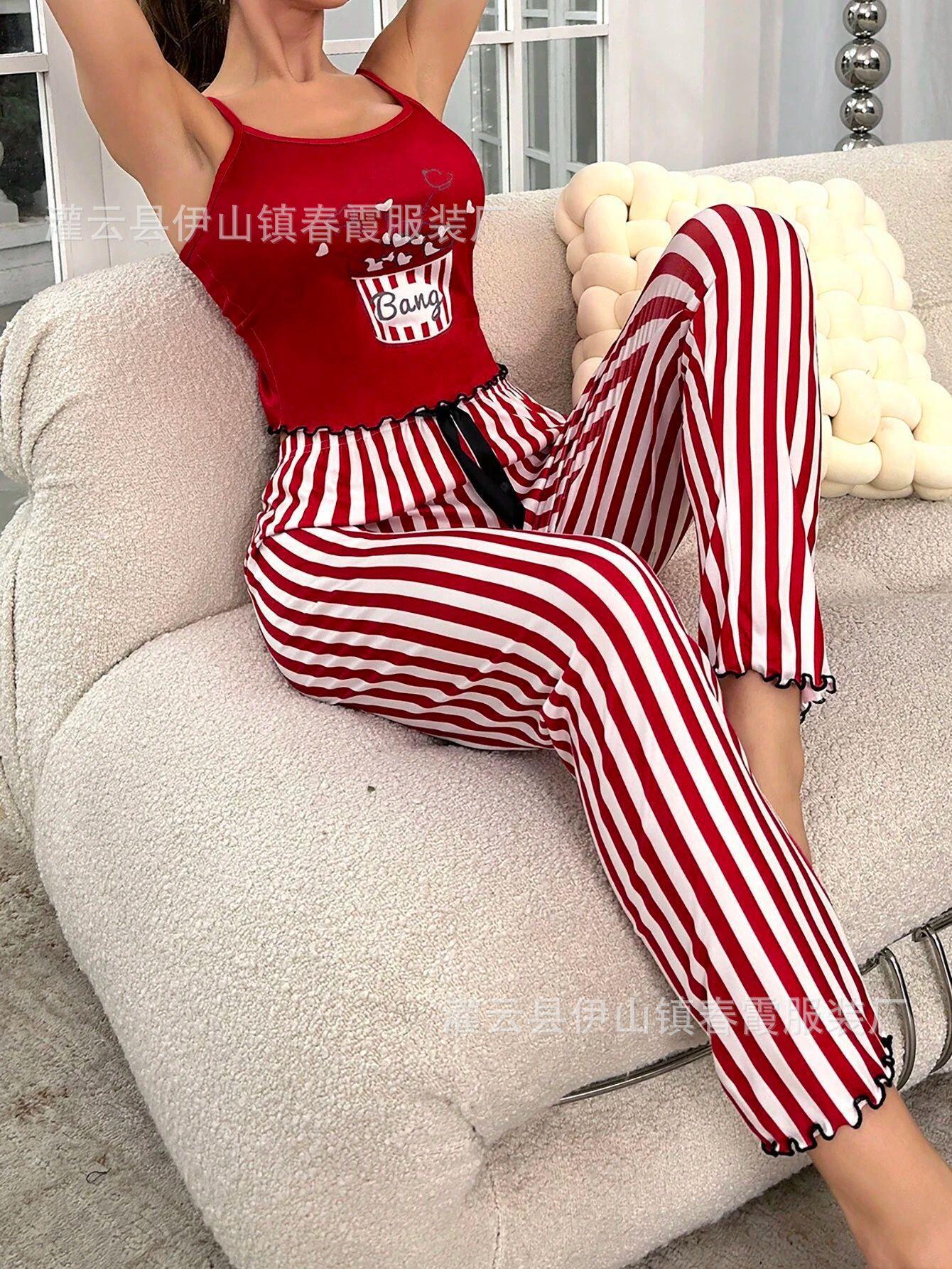 Meiduo Printed Casual Trousers Suspender Two-piece Set Women s Comfort Suit Meifeng S