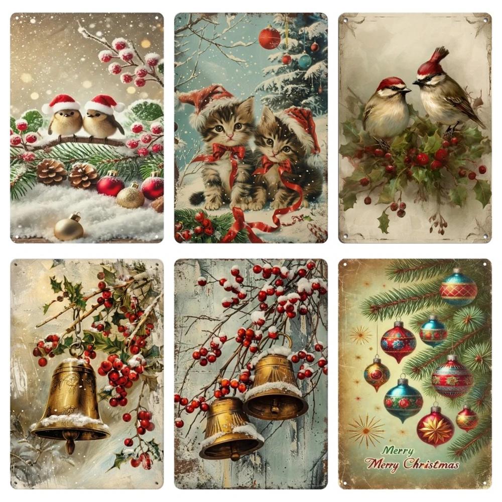 Vintage Merry Christmas Metal Tin Sign, Retro What A Wonderful World Girl, Wall Poster Jingling Bell, Home Decoration, WY297