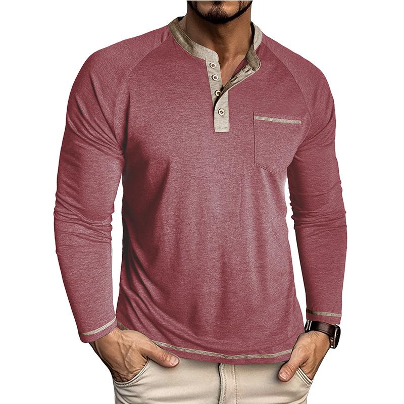 Men's Long-sleeved Autumn and Winter T-shirt Top Button-down Shirt