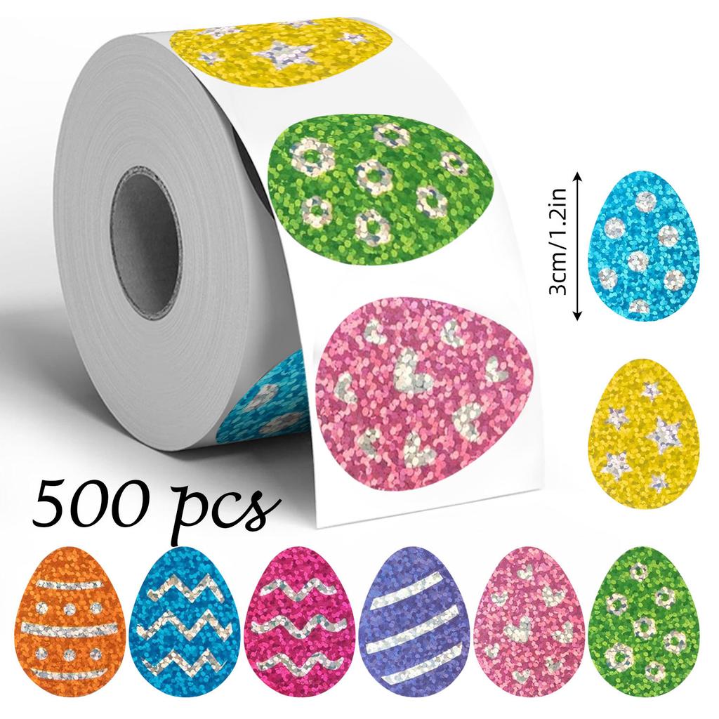 500 Labels/Roll Easter Theme Laser Stickers Colorful Reflective Gift Bag Envelope Seals