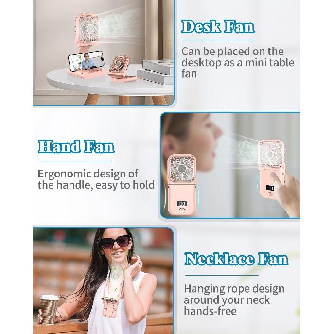 Hand Held Fan Rechargeable,Mini Fan Portable Fan Battery Powered Fan with 3 Speed, Table Fan Small Desk Fan, Cordless Personal Fan, 180°Folding Hand