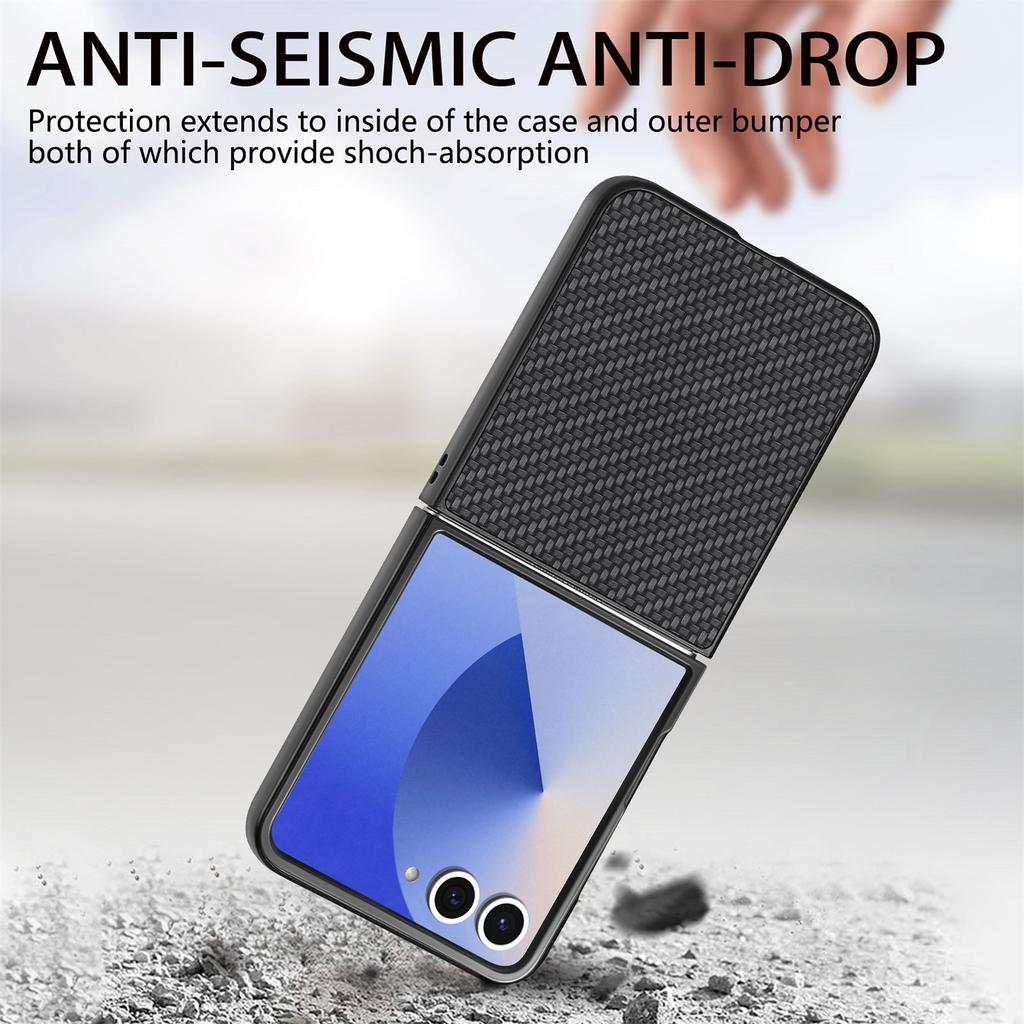 For Samsung Galaxy Z Flip7 5G Case Carbon Fiber Texture PU+PC+TPU Phone Back Cover