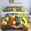 Anime-Bettwäsche-Set mit Cartoon-Pokémon-Motiven: Kawaii Pikachu, Gengar, Evoli, Glurak – Bettbezug, Kissenbezug, Kinderbett-Set (Einzel- und Kingsize)