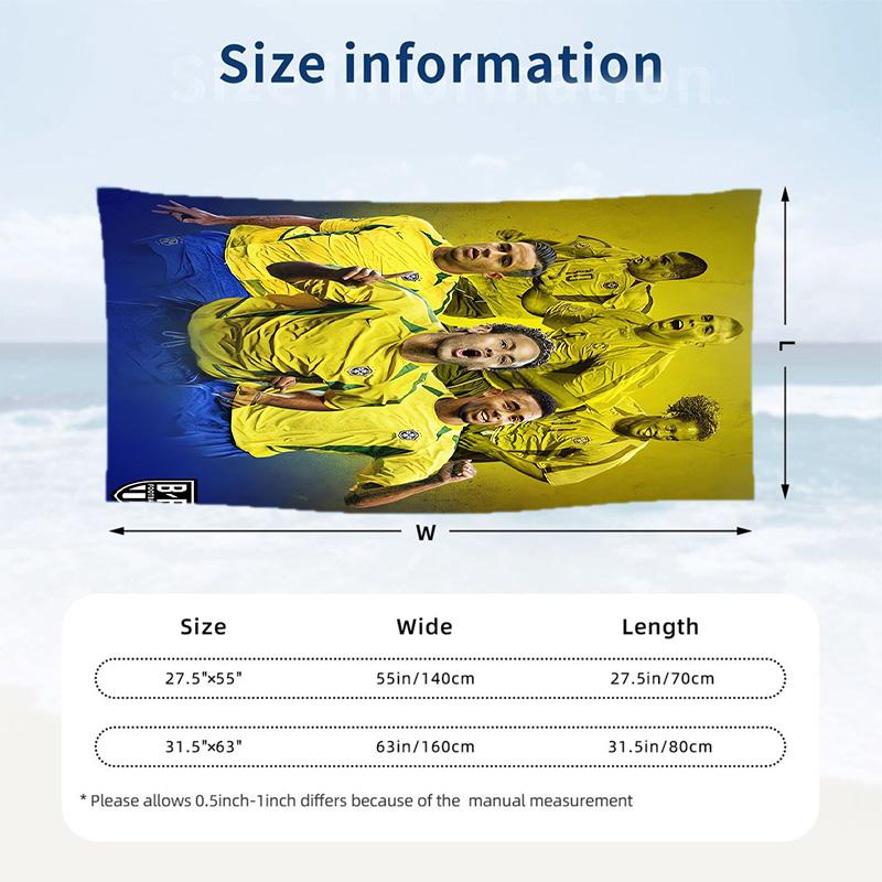 Brazil National Football Team Beach Towel Soft Microfiber Summer Towel Quick Dry Absorbent Towel for Beach Swimming Pool Travel