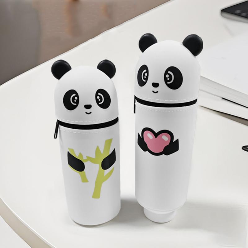 Kreatives hochwertiges Cartoon Panda Federmäppchen Silikon Tierform Stifttasche Faltbar mit Reißverschluss Schreibwaren Aufbewahrungstasche