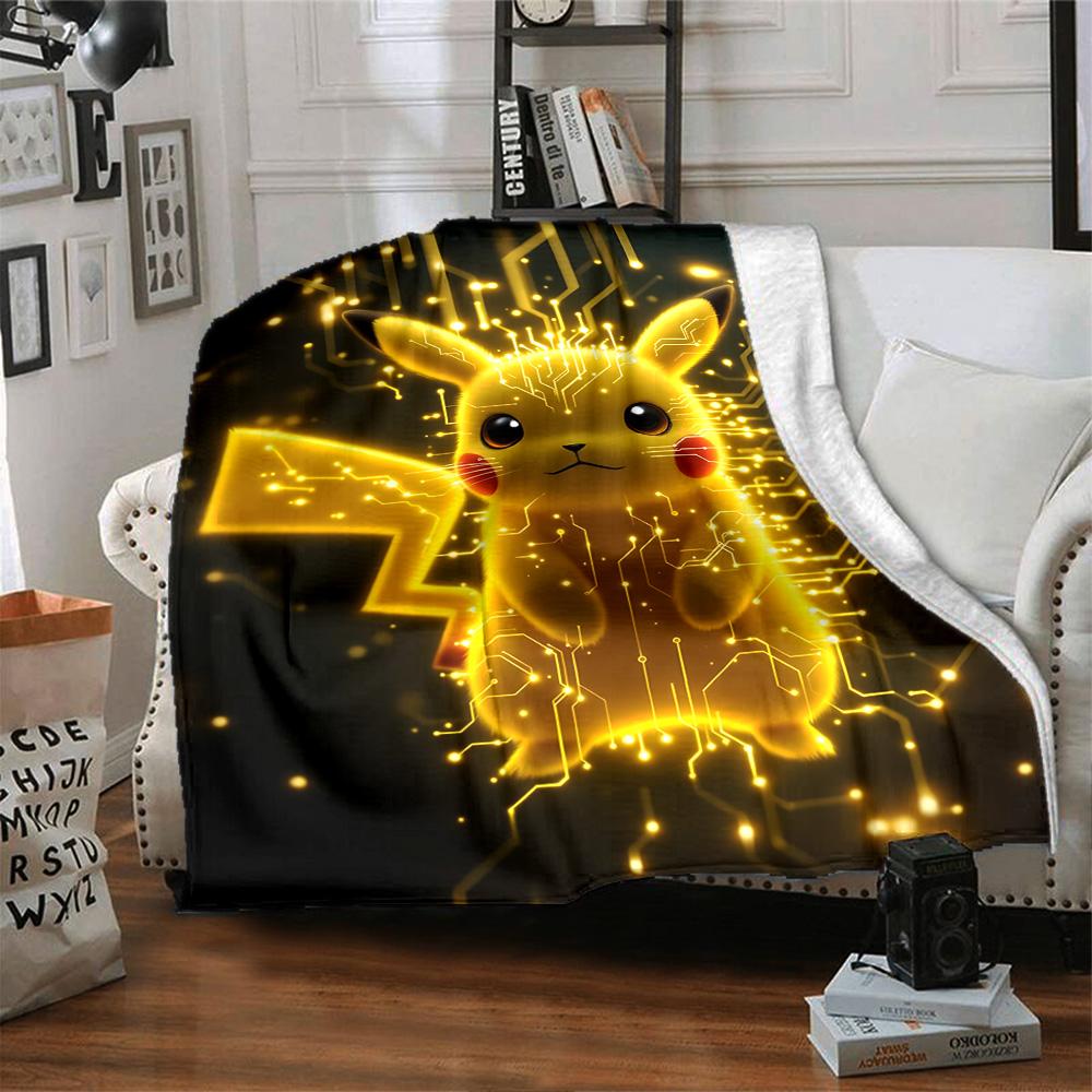 Electric Pikachu Circuitry Flannel Blanket Super Soft Warm Cozy Blanket For Sofa Bed Office Travel Allseason Home Decor Gift