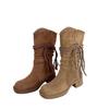 Thick-soled waste style retro knight boots women's 2025 new matte woven fringed hemp rope thick heel medium boots