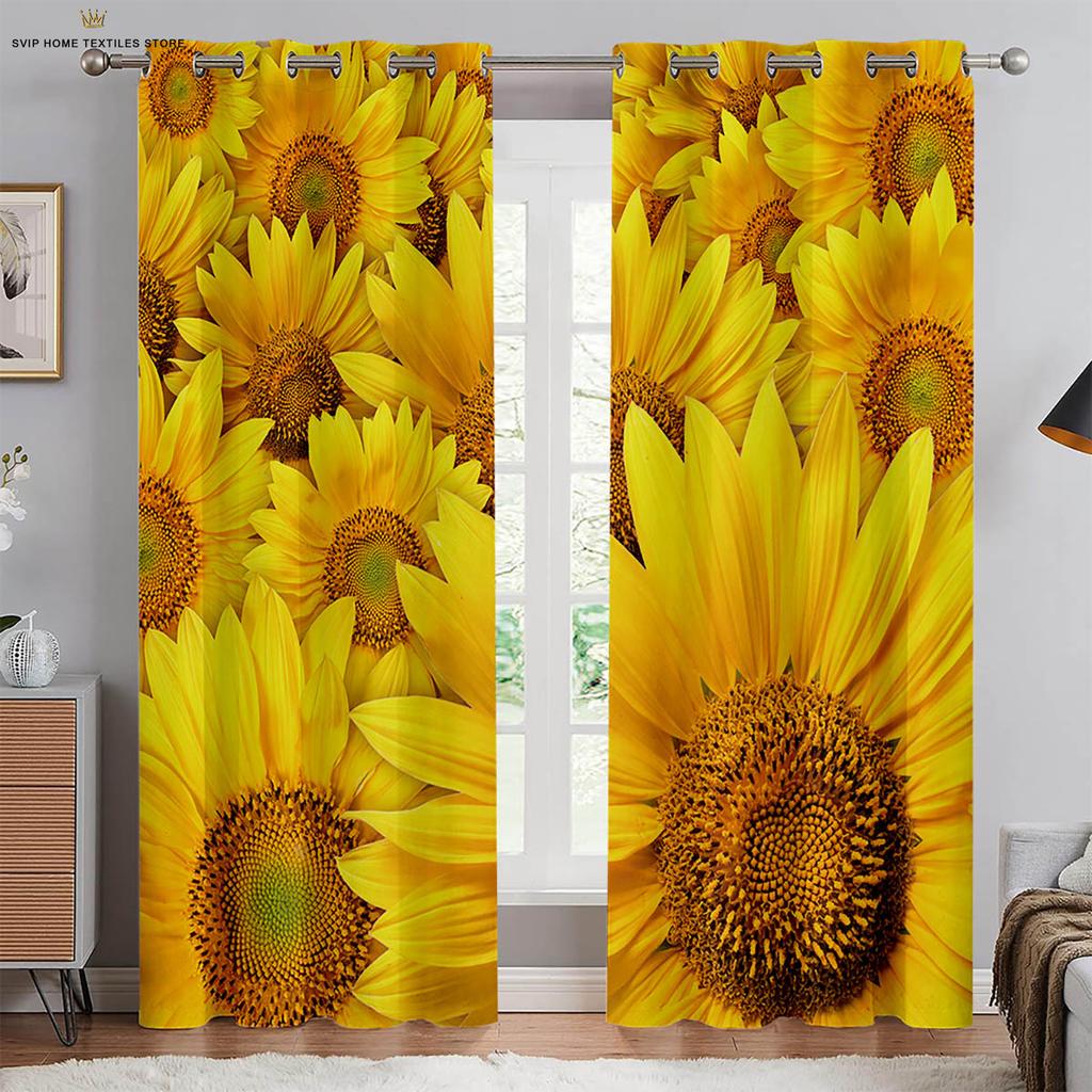 Sunflower Vintage Floral Print Print Printcurtains, Pastoral Stylecurtains, Bedroom Space, Living Space, Homestay, Ornamental, Can Be Customize