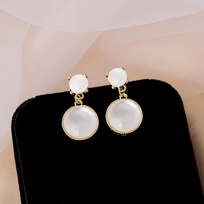 Geometric Tulip Cat's Eye Stone Earrings with 925 Silver Needle