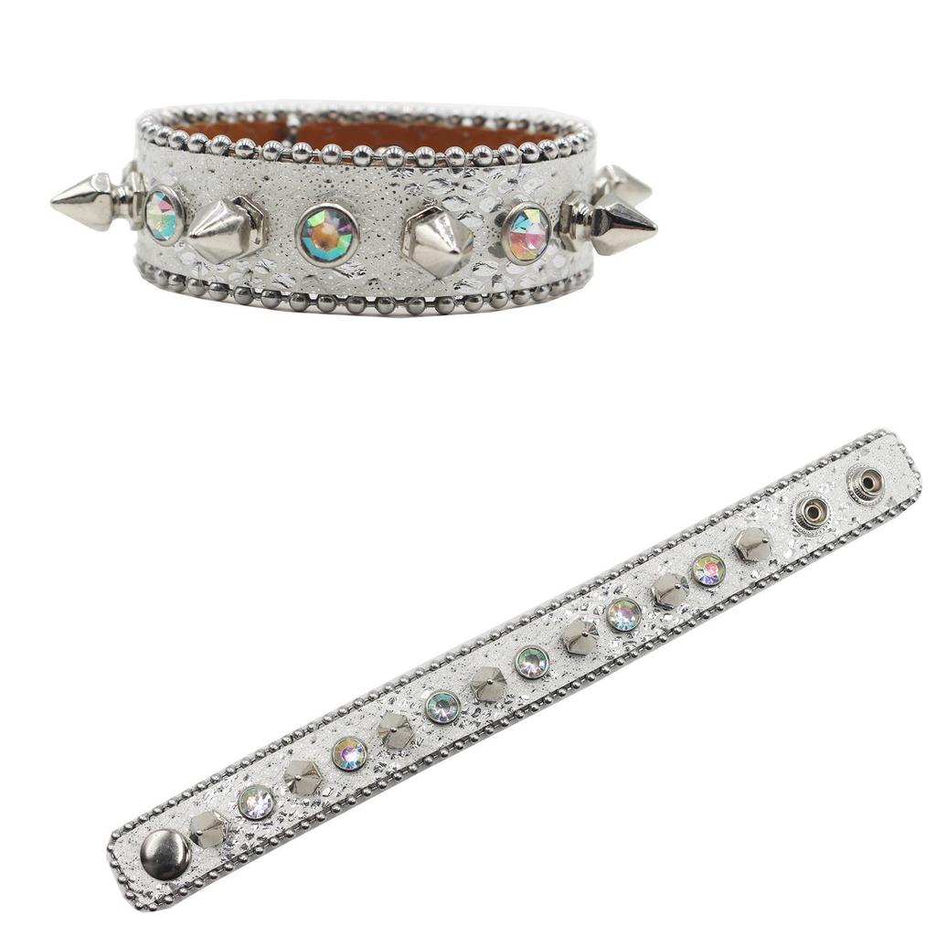 Y2K Gothic Punk Rhinestone Studded Leather Bracelet Wristband