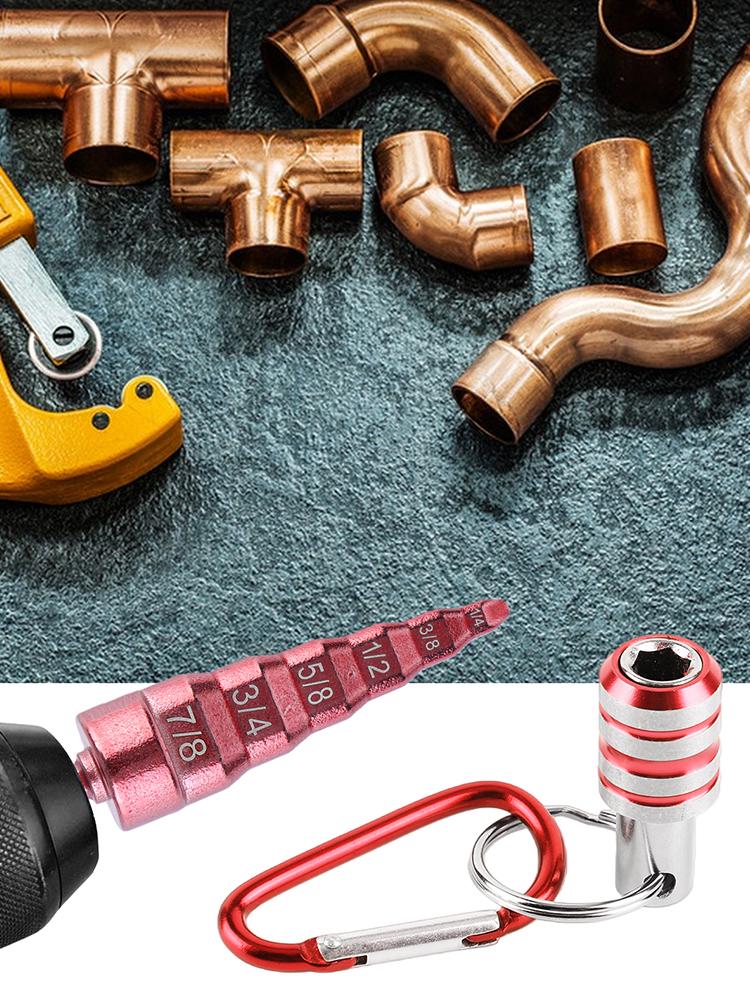 6 In 1 Swage HVAC Tool with Drill Bit Holder & Carabiner Reaming Step Drill Multi-Functional for 1/4 3/8 1/2 5/8 3/4 7/8 Tube