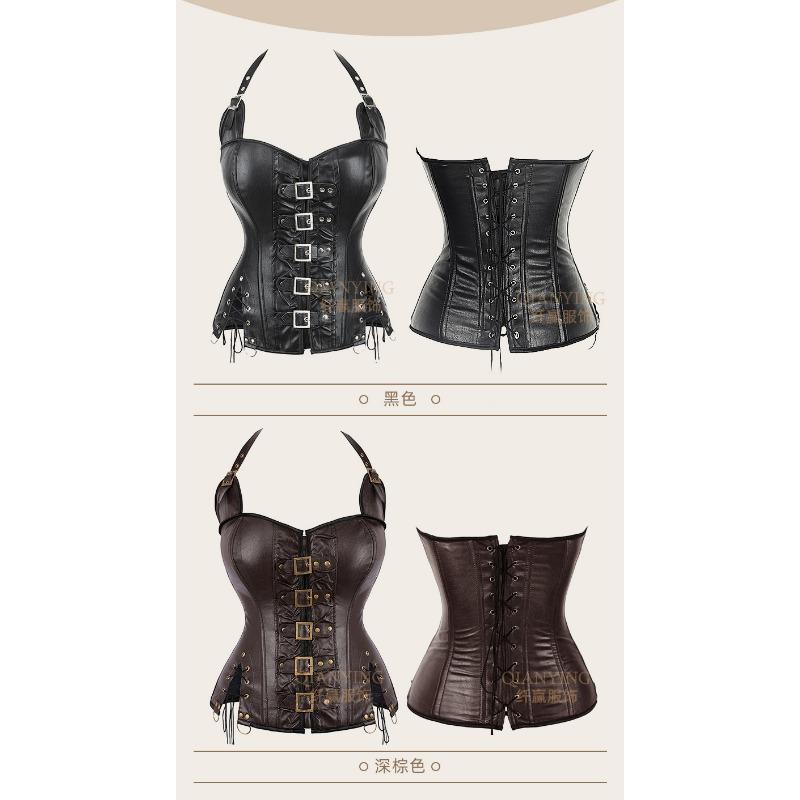 Gothic Steampunk European Palace Halter Pu Leather Bustier Waist Cincher Corset