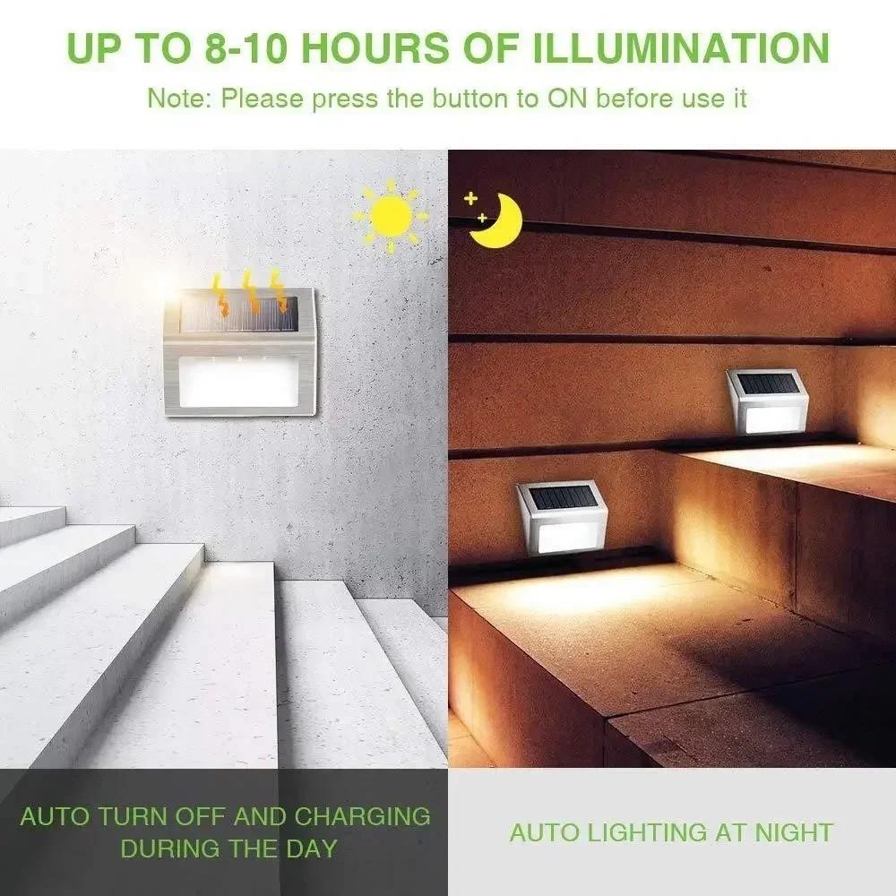 Stainless Steel 3LED Step Light Waterproof Easy Installation Solar Fence Lights Warm Light Deck Lights