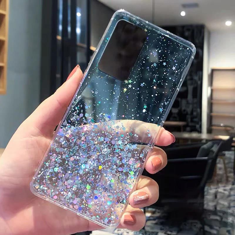 Luxury Glitter Case For Huawei P30 P40 P50 P20 Pro Lite Transparent Soft Back Case For Huawei P9 P10 Plus Shockproof Back Cover