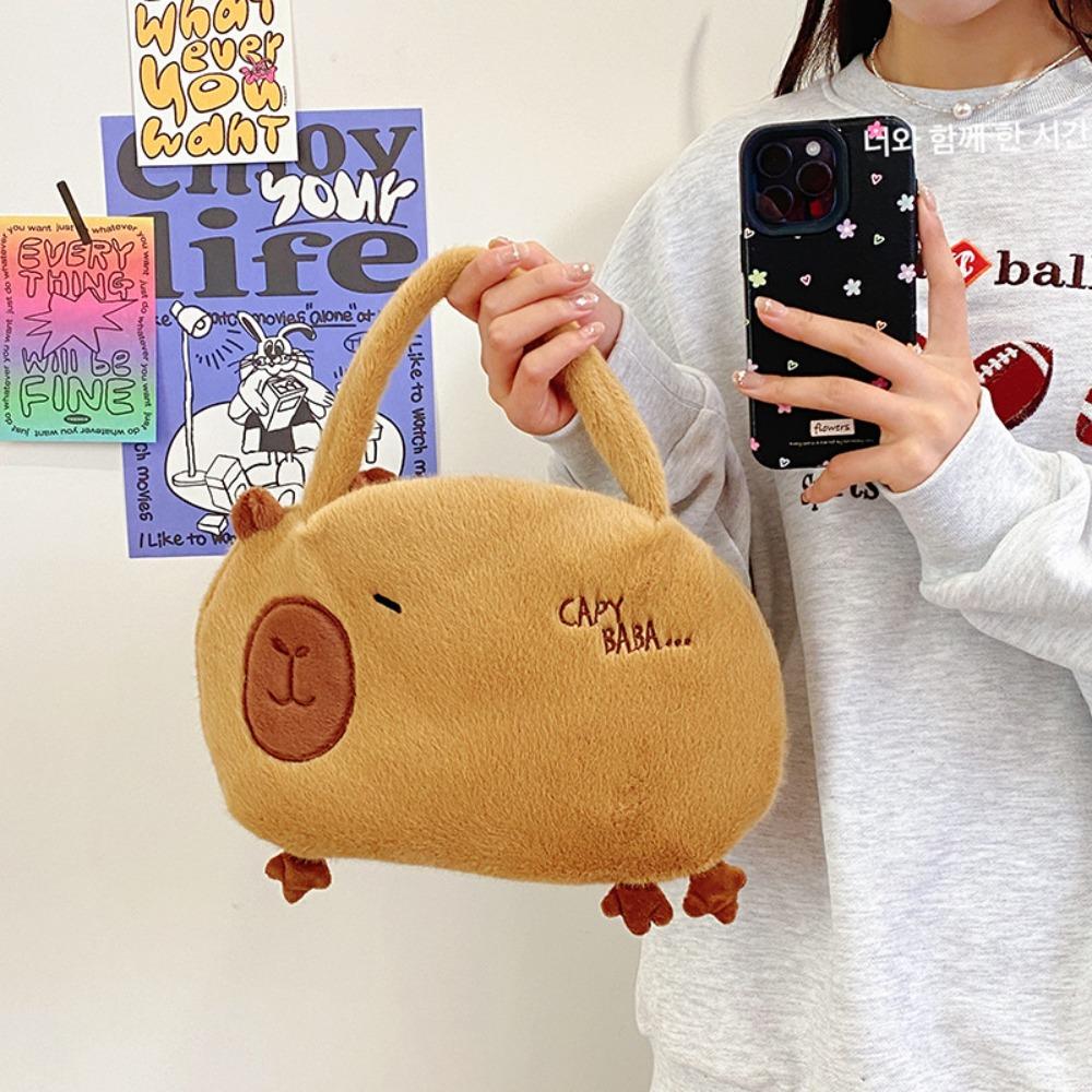 Large Capacity Capybara Plush Shoulder Bag Plush Capybara Cartoon Crossbody Bag Kids Birthday Gift
