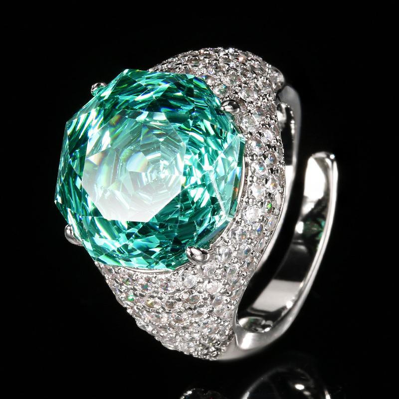 Jewelry Copper Bottom Gold-Plated Imitation Rose Cut Para Green Retro Ring Main Stone 14Mm