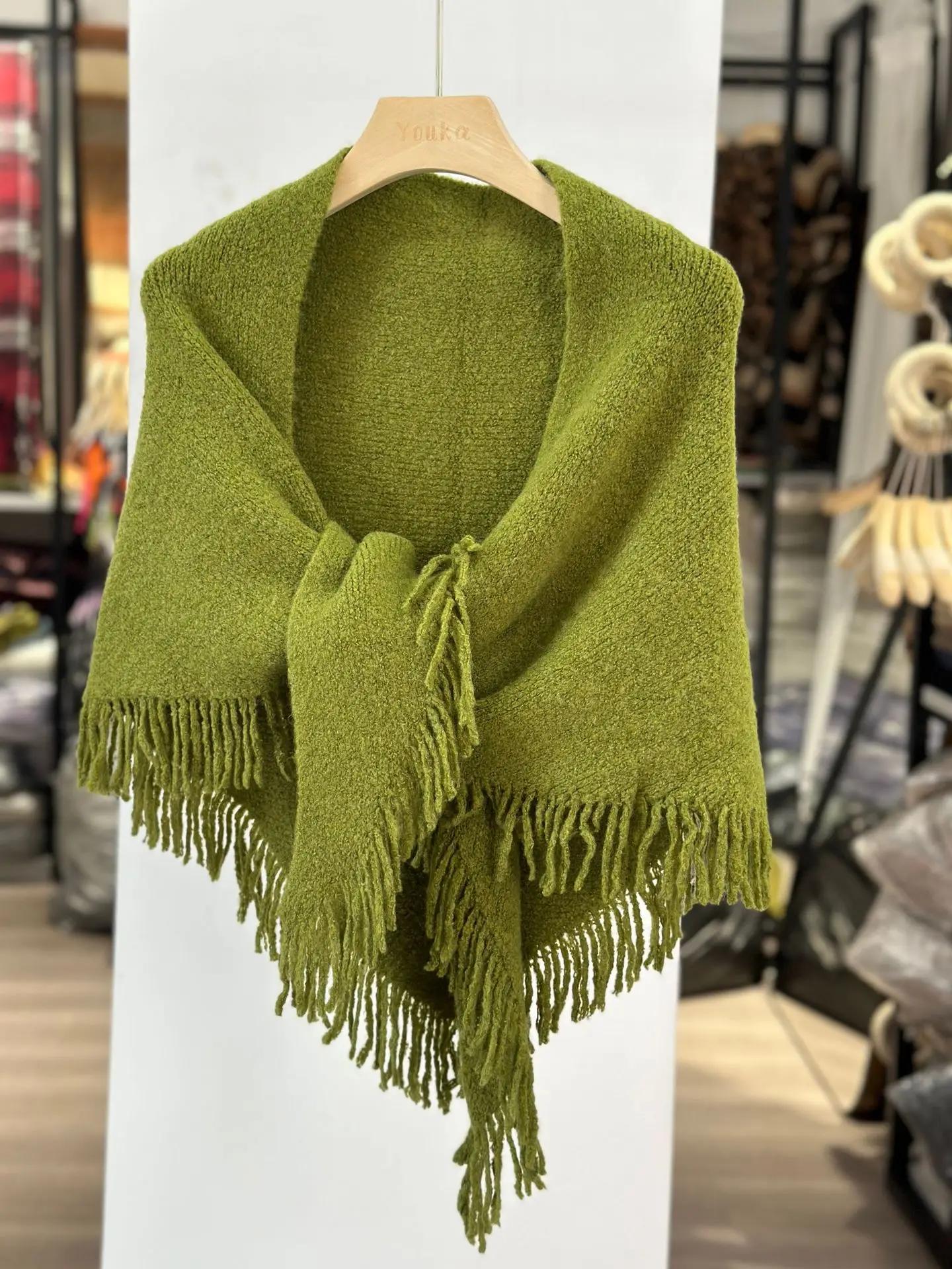 

New Fashion Design Scarf Women Autumn Winter Korean Versatile Tassel Thick Warm Triangle Shawl Female Knitted Wool Blend Scarf