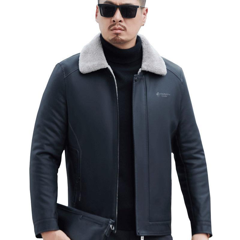 Genuine Leather Down Jacket Men's Short Slim Fit Lambswool Lapel Sheepskin Jacket Winter Leather Jacket Trendy