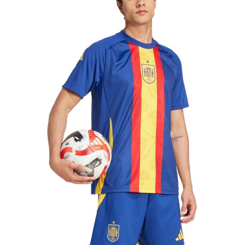 Adidas Španělsko Euro Cup Tréninková Colorblock Crew Neck Krátký Rukáv Fotbalový Dres Pánské Topy Vítězně Modrá IW7891