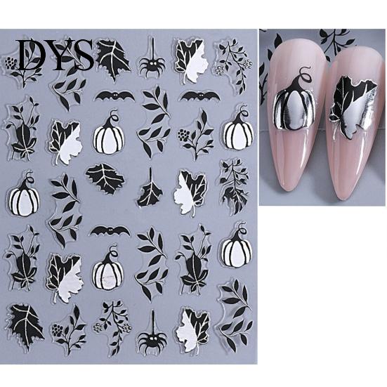 Halloween Nail Accessories Pumpkin Art Stickers, Spider Web Plants Leaves Manicure Decals Decor Decals, Self-Adhesive Stickers for Women and Girls