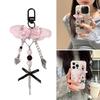 Cute Pink Butterfly Phone Charm Stylish Keychain Pendant Beaded Cellphone Pendant Phone Lanyard for Women and Girls