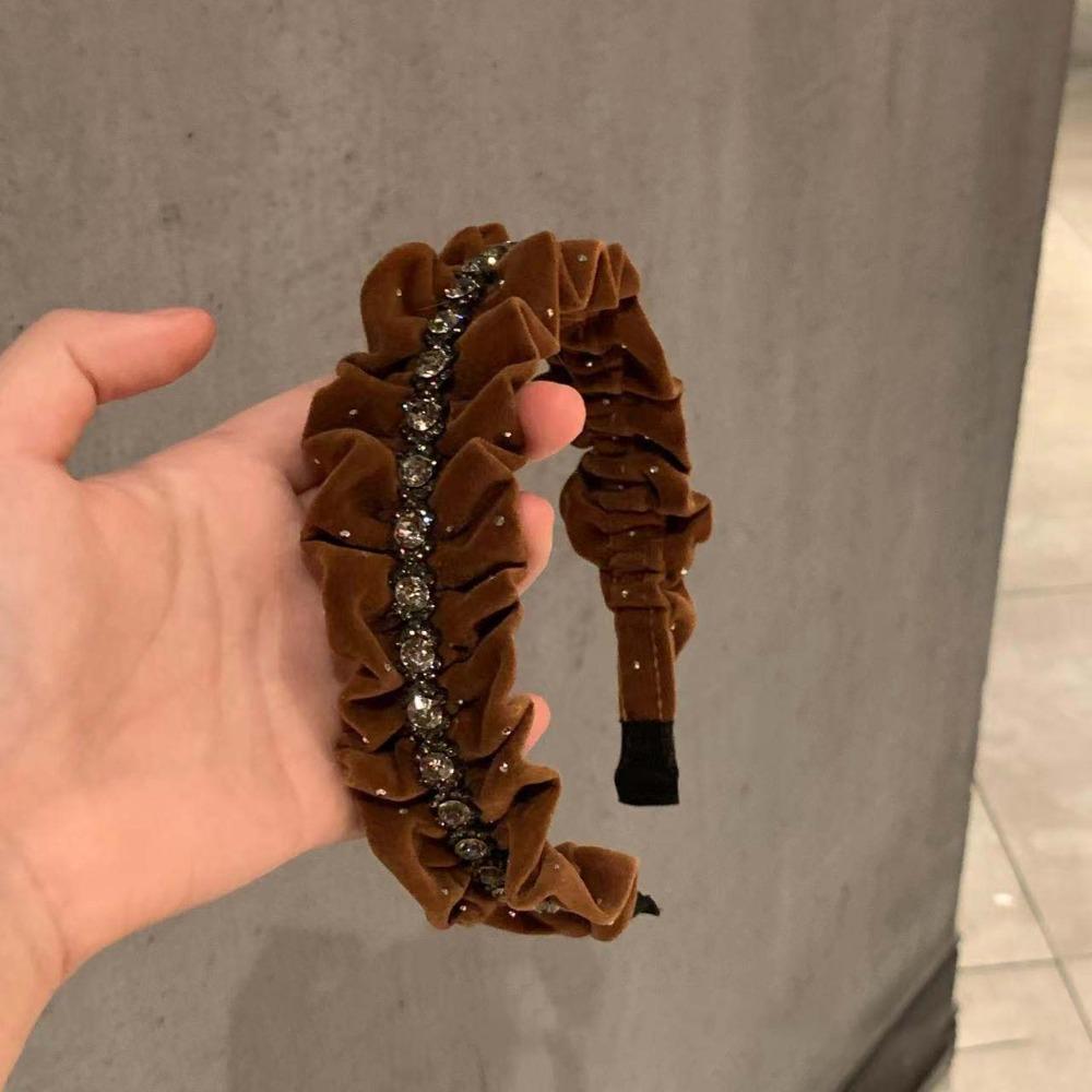 Süßes glänzendes Strass-Stirnband im französischen Stil für Damen, Pailletten-Haarband, plissierter Samt-Haarreif, Geschenke