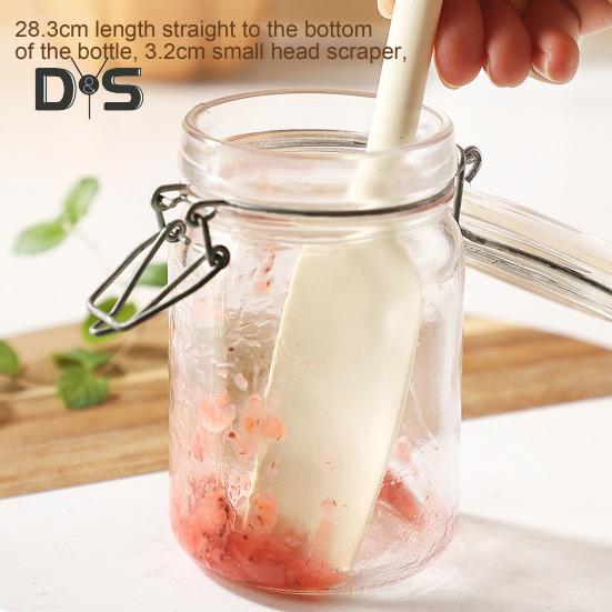 Silicone Jar Spatula for Scraping Spreading Long Handle Rubber Scraper for Jars Bottles Heat Resistant BPA Free Silicone Utensil for Home Kitchen