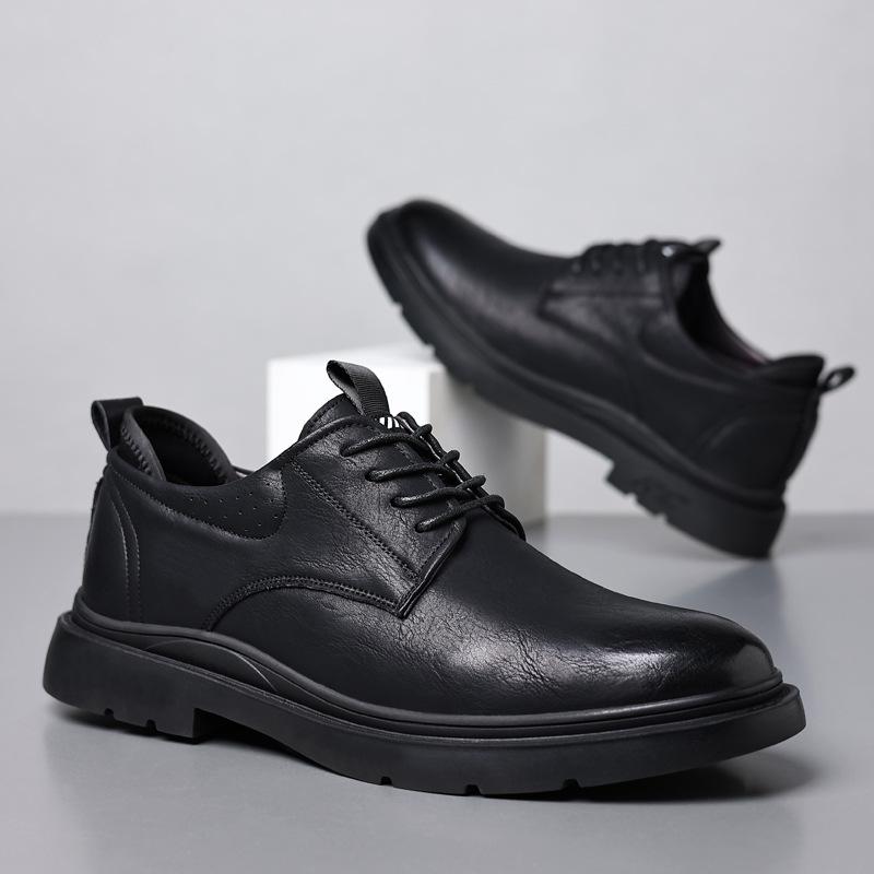 

2025 spring and autumn cowhide Doudou shoes men s casual driving shoes soft-soled business leather shoes 38 чёрный