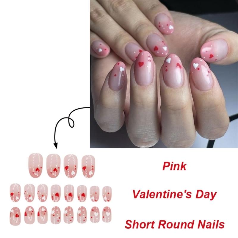 Valentinstag Kunstnägel Mandel Press-on Nägel Acrylnägel Full Cover Falsche Nägel Klebenägel Nagellack Künstliche Nägel 24 Stück