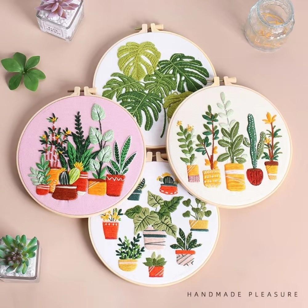 Embroidery Hoop Embroidery Stitch Practice Kit Needle Thread DIY Crafts Plant Embroidery Kit Needle Punch Handmade Ornament