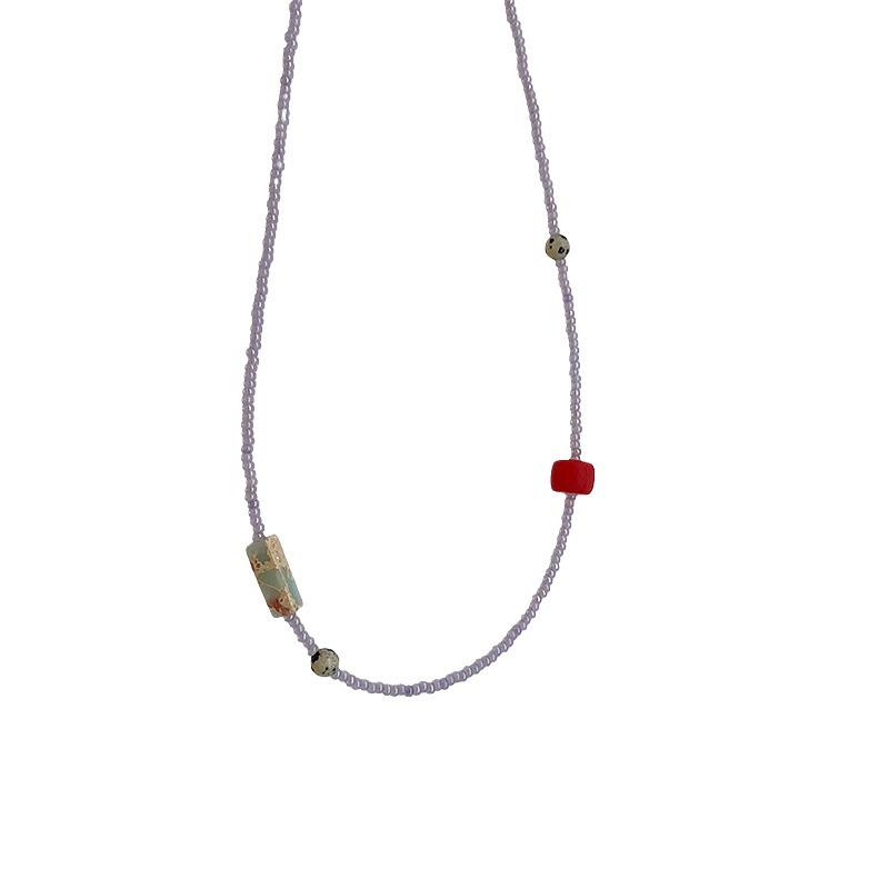 Purple Stone Beaded Necklace: Minimalist & Versatile Fashion Choker