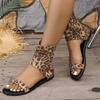 Sandali Piatte Freschi per Dita dei Piedi di Grandi Dimensioni Transfrontalieri Sandali Estivi Nuovi Moda Europea e Americana Stivaletti Corti Vuoti con Zip Posteriore Donna