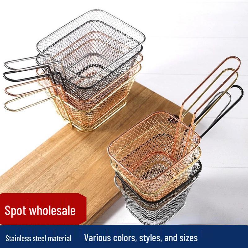 Square Mini Stainless Steel Frying Basket with Hook - Multipurpose Kitchen and Barbecue Rack