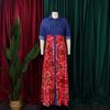 LYRIA Women Long Sleeve Printing Red Blue Long Dress Maxi Dress