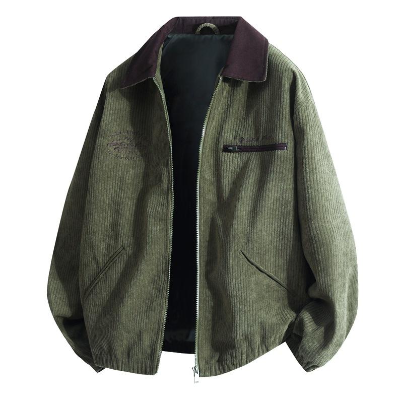 Corduroy Simple and Versatile Spring Long Sleeved Jacket with A Collar, Men's Casual Shirt Jacket