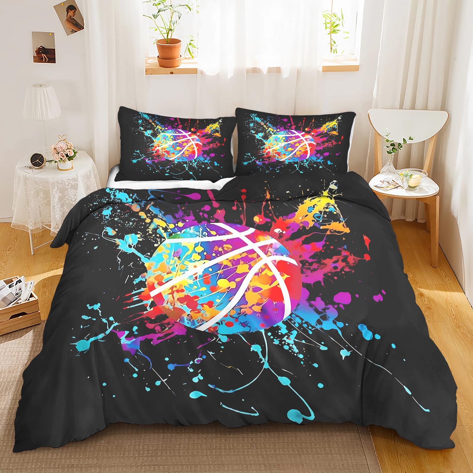 Basketbal Beddengoed Set Dekbedovertrek Dekbed Sets Dubbel Comfort 100% Polyester 3-Delige Set 200x200cm