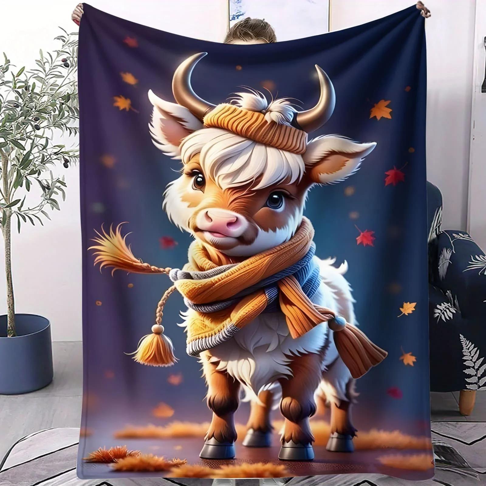 

Highland Cow Flannel Blanket Sunflower Bedroom Throw Sofa Leisure Kids Camping Balcony Napping Blanket Kids Family Friend Animal 70x100cm